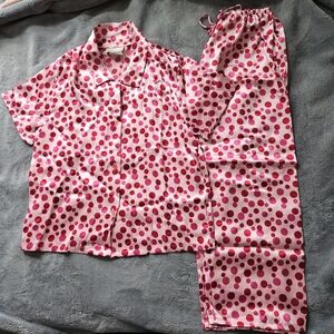 Small Pink Polkadot "Satin" Intimate Sleepwear Pajama Lounge Set